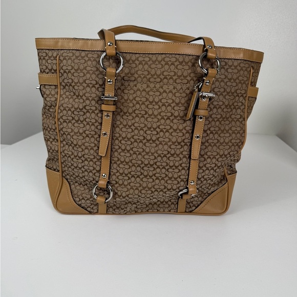Coach Signature Brown Canvas & Tan Leather Tote Bag | Classic Logo - Picture 2 of 4